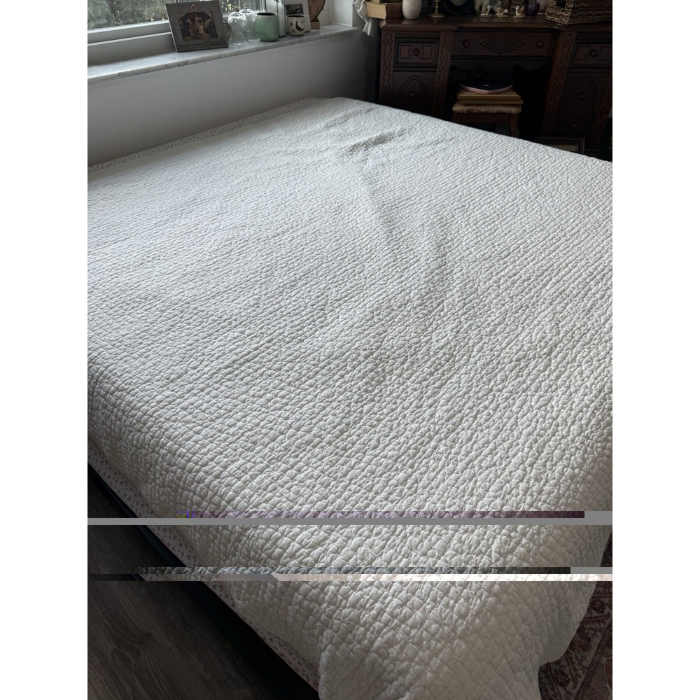 Pottery Barn Queen Quilt White Cotton Pick Stitch Textured Channel Coverlet